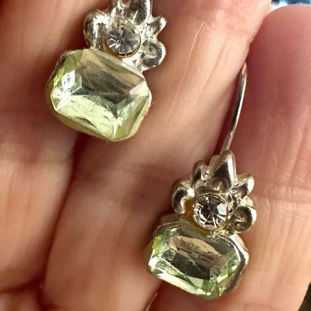Green rhinestone earrings